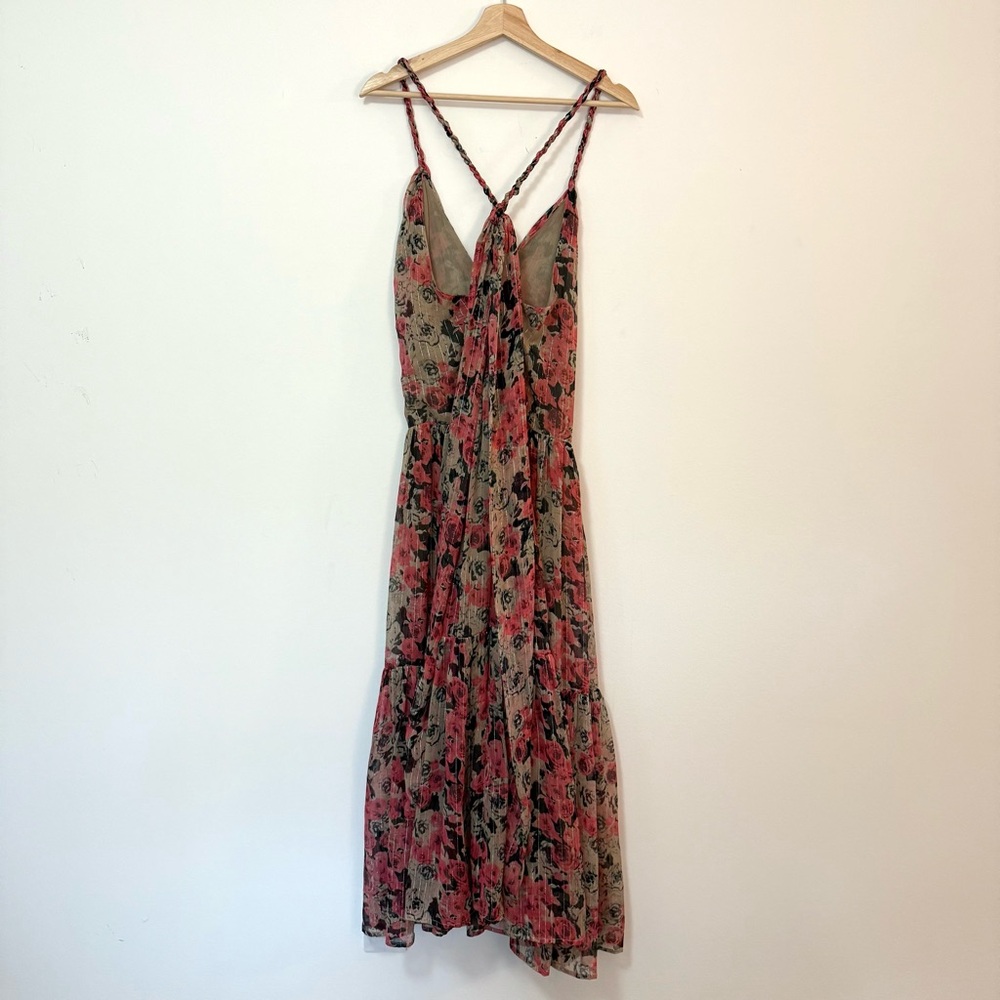NWT ASTR the Label EARTHA Pink FLORAL MAXI DRESS Plunge V Neck Metallic Small - Picture 7 of 8